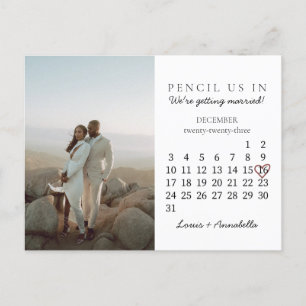 Carte Postale Enregistrer la date Calendrier Coeur Rose décembre