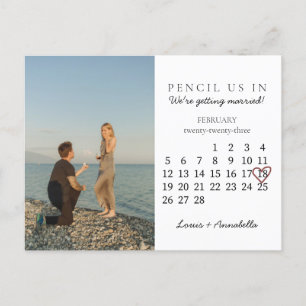 Carte Postale Enregistrer la date Calendrier Coeur Rose Février 