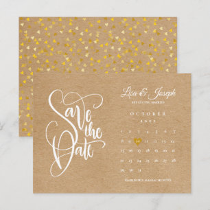 Carte Postale Enregistrer la date Calendrier Gold Heart