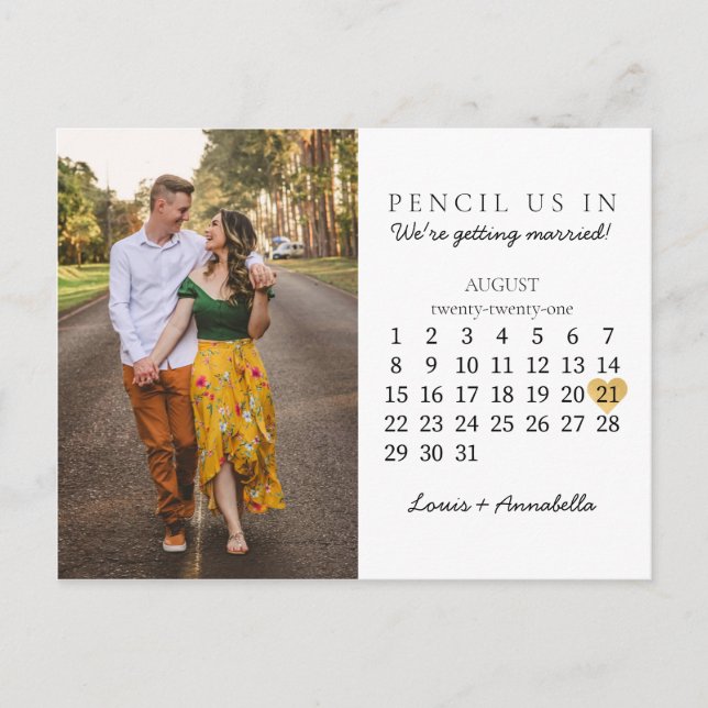 Carte Postale Enregistrer la date Calendrier Gold Heart août 202 (Devant)