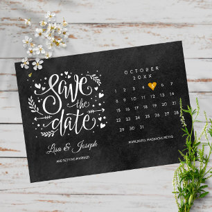 Carte Postale Enregistrer la date Calendrier Gold Heart Chalkboa