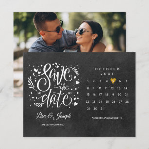 Carte Postale Enregistrer la date Calendrier Gold Heart Chalkboa