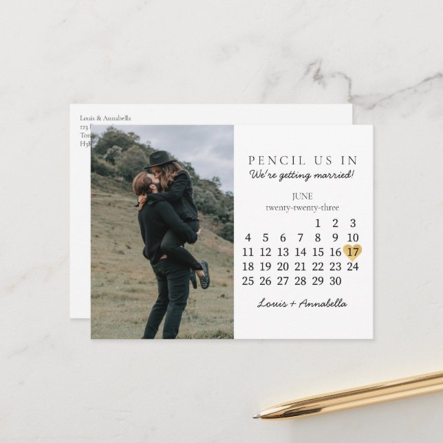 Carte Postale Enregistrer la date Calendrier Gold Heart Juin 202 (Devant/Arrière en situation)