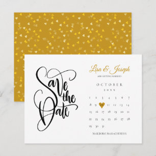 Carte Postale Enregistrer la date Calendrier Gold Love Heart