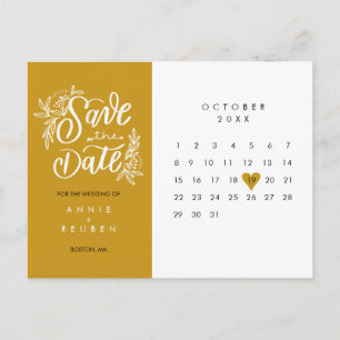 Carte Postale Enregistrer la date Calendrier Gold Love Heart