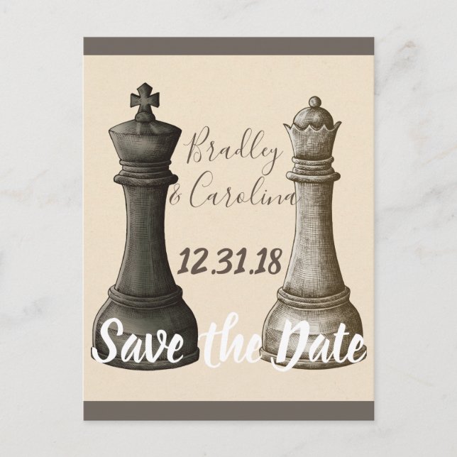 Carte Postale Enregistrer la date Chess King Queen Personnalisé (Devant)