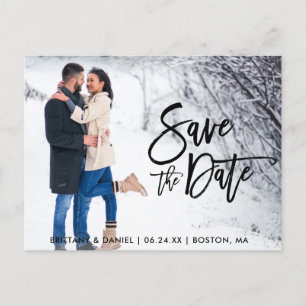 Carte Postale Enregistrer La Date Couple Photo Moderne Brush Scr