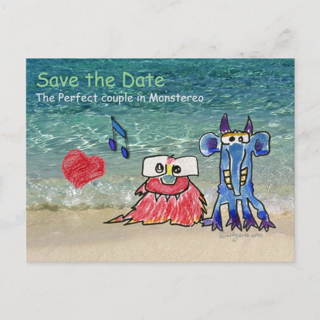 Carte Postale Enregistrer la date Dessin Dessin Duet Monstars (Devant)