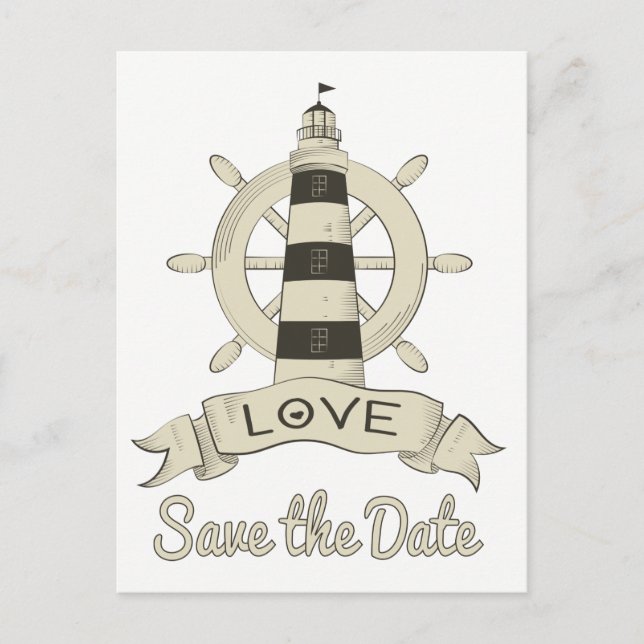 Carte Postale Enregistrer la date Fiançailles du phare nautique (Devant)