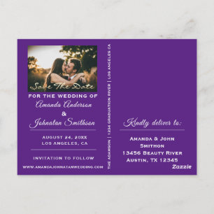 Carte Postale Enregistrer la date Golden Script photo violet