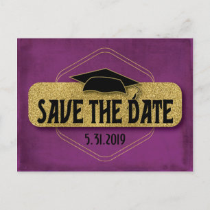 Carte Postale Enregistrer La Date Graduation Moderne Purple Gold