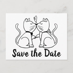 Carte Postale Enregistrer la date Mariage noir blanc  chats Fian