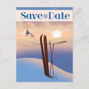 Carte Postale Enregistrer La Date Mariage Ski Vintage