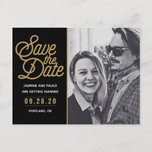 Carte Postale Enregistrer La Date Modern Script Mariage Photo