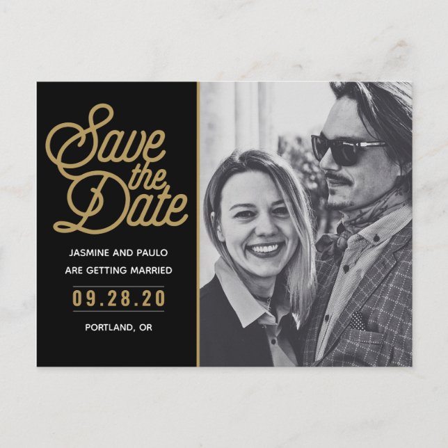 Carte Postale Enregistrer La Date Modern Script Mariage Photo (Devant)