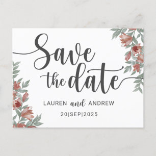 Carte Postale Enregistrer la date Terracotta Floral Mariage