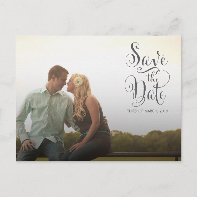 Carte Postale Enregistrer le Faire-part de typographie gris date (Devant)