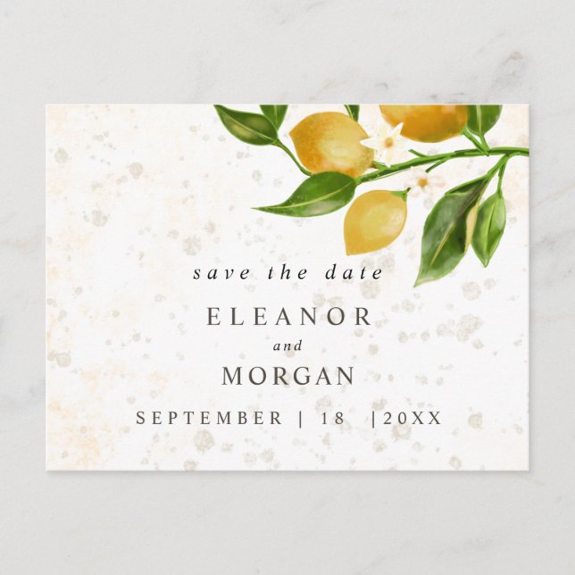 Carte Postale Enregistrer le mariage d'aquarelle de citrons luxu (Devant)