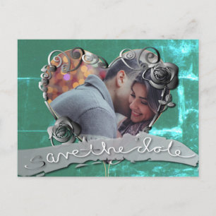 Carte Postale Enregistrer le Mariage de date avec cadre cardiaqu