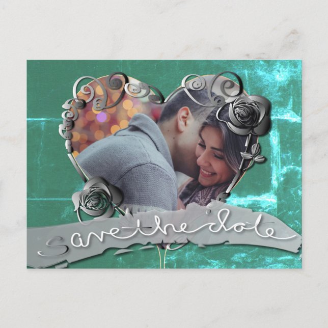 Carte Postale Enregistrer le Mariage de date avec cadre cardiaqu (Devant)