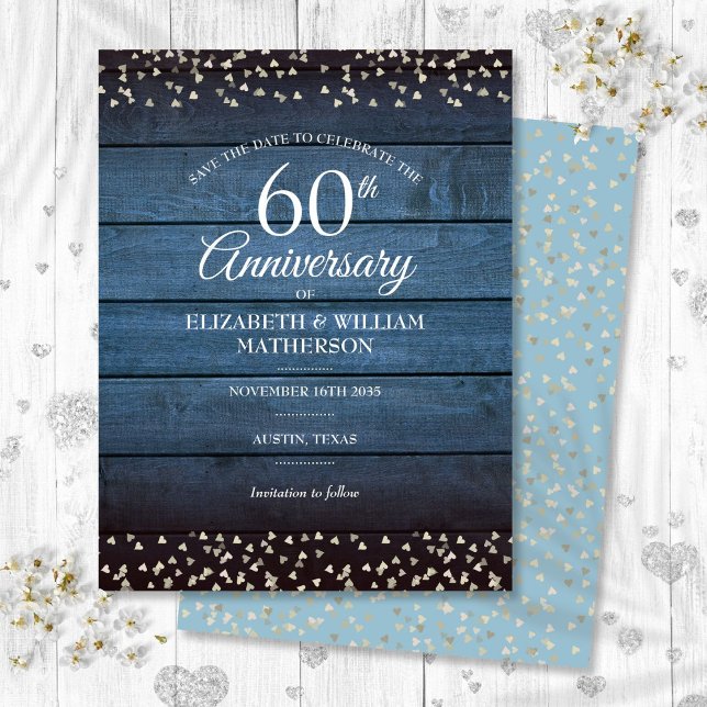 Carte Postale Enregistrez la date de votre 60e anniversaire de d (Rustic 60th Diamond Anniversary Save the Date Postcard)