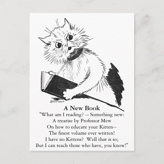 Carte Postale Enseignant de chat avec livre éducatif (Devant)
