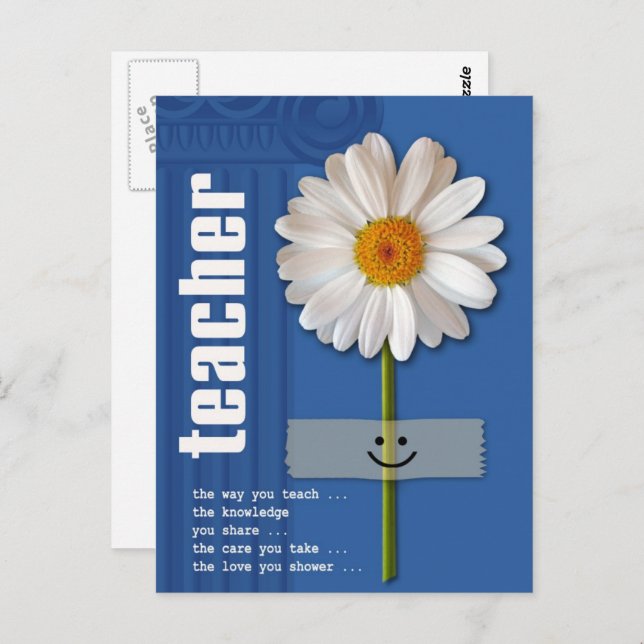 Carte Postale Enseignant Merci. Smiling Daisy (Devant / Derrière)