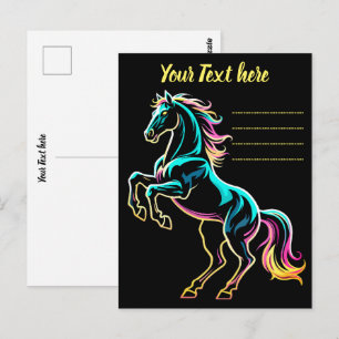 Carte Postale Enseigne au néon Cheval Style Rétro Glitch