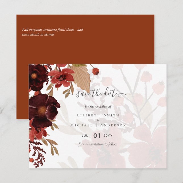 Carte Postale Ensemble de mariage floral d'automne Terracotta Bo (Devant / Derrière)