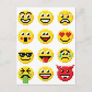 Carte Postale Ensemble Emoticon Pixel Art Emoji