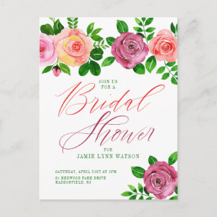 Carte Postale Enterrement de vie de jeune fille Roses roses et