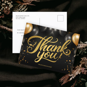 Carte Postale Entreprise Black Gold Balloons Remerciements