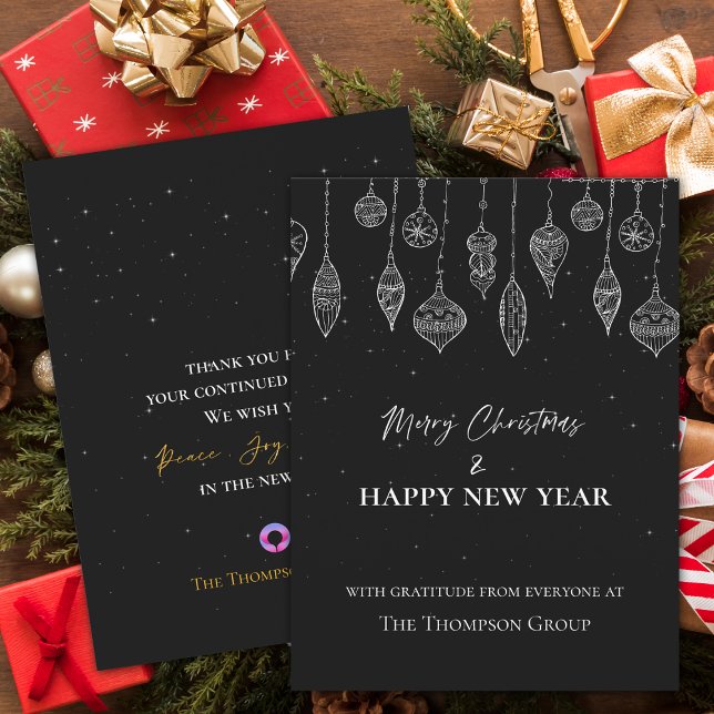 Carte Postale Entreprise Elégante Noir Blanc Noël Nouvel An (Corporate Elegant Black White Christmas New Year Postcard)