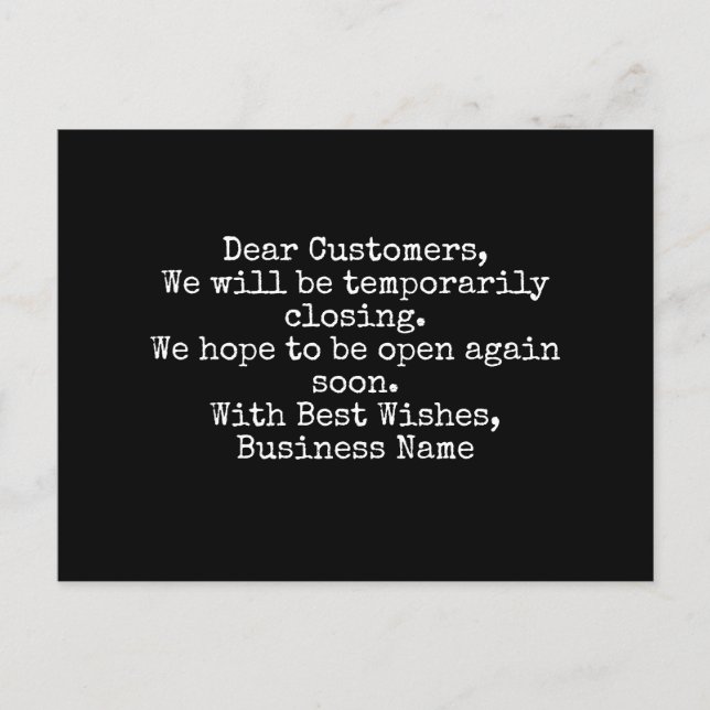 Carte Postale Entreprise, fermeture temporaire (Devant)
