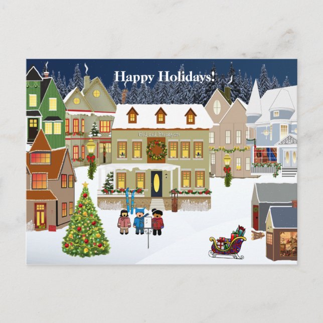 Carte Postale Entreprise Usage New England Village Noël (Devant)