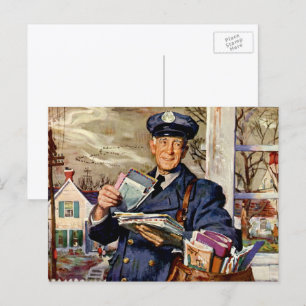 Carte Postale Entreprise Vintage, Facteur Livrant du Courrier Le
