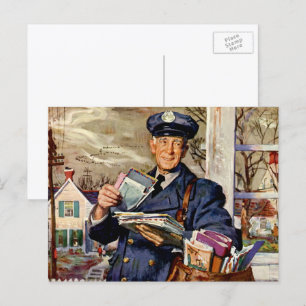 Carte Postale Entreprise Vintage, Facteur Livrant du Courrier Le