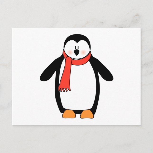 Carte Postale Enveloppé de pingouin dans l'écharpe rouge (Devant)