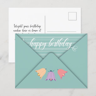 Carte Postale Enveloppe Élégante Fleurs en Cloche Joyeux Anniver