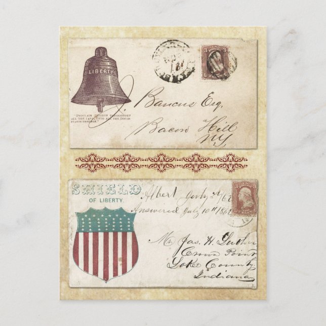 Carte Postale Enveloppes de guerre civile avec Bell Liberty (Devant)