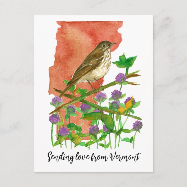 Carte Postale Envoi d'amour au Vermont Bird Clover (Devant)