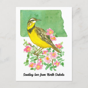 Carte Postale Envoi d'amour North Dakota Meadowlark Roses