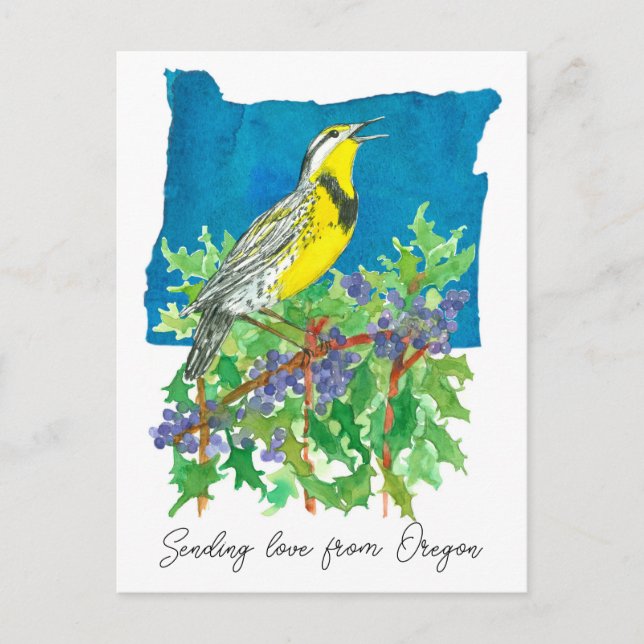 Carte Postale Envoi d'amour Oregon Meadowlark Plante de raisins (Devant)