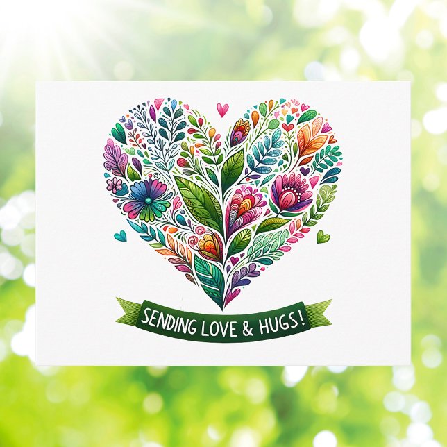 Carte Postale Envoi de tout cœur, amour et câlins Fleur de cœur (Heartfelt Sending Love and Hugs Floral Heart Postcard
)