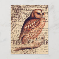 Carte Postale Ephemera Decoupage de hibou vintage