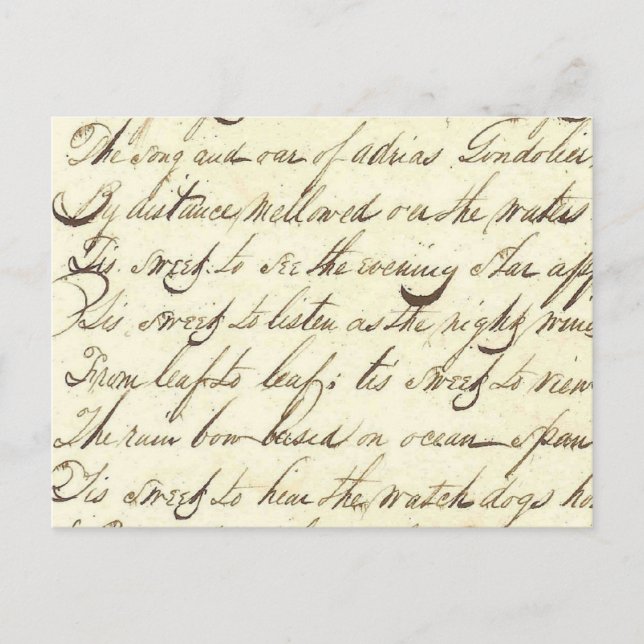 Carte Postale Ephémère antique Cursive Calligraphie Script Poési (Devant)