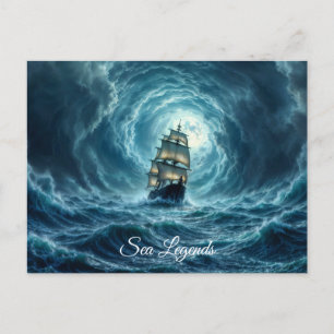 Carte Postale Epic bateau de tempête sur la lune des vagues aven