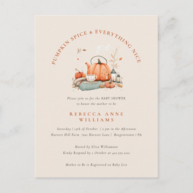 Carte Postale Épice citrouille & Tout Nice - Baby shower d'autom (Devant)