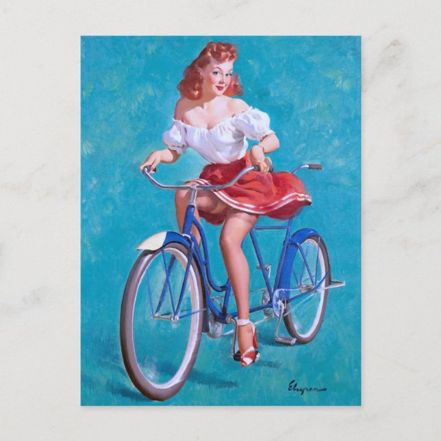 Carte Postale Épingle de fille de vélo vers le haut (Devant)