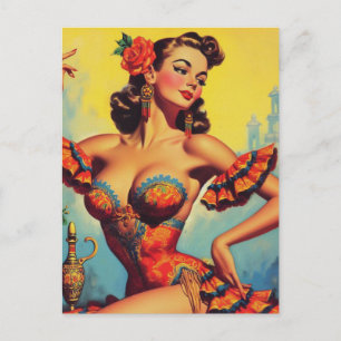 Carte Postale Épingle vintage de flamenco vers le haut